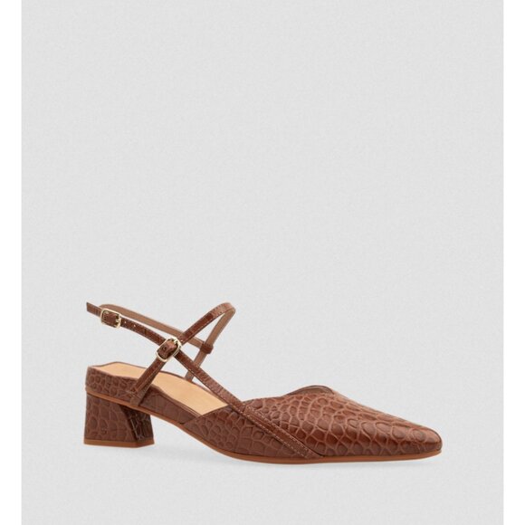 Bared Footwear Nene 2 Rust Croc Emboss Leather Low Heels - Picture 1 of 16